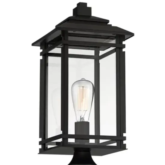 John Timberland Mission Outdoor Post Light Fixture Matte Black Metal 19 1/2" Clear Glass for Exterior House Porch Patio Deck Home image {2}