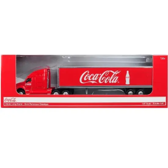 Classic Long Hauler Tractor Trailer "Coca-Cola" Red 1/87 (HO) Scale Diecast Model by Motorcity Classics image {2}