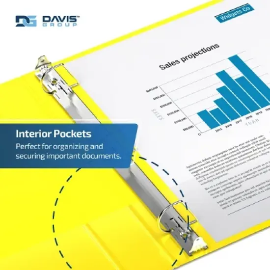Premium Economy 2" Angle D Ring Binder 6pk Yellow: Davis Group, 475 Sheet Capacity, Hard Cover, 2 Pockets, Polypropylene image {5}