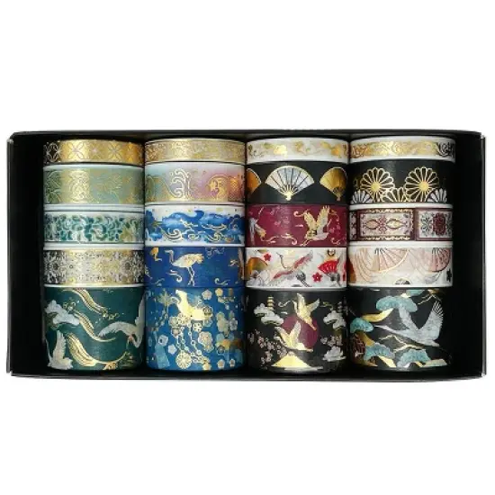 Wrapables Gold Foil Washi Tape in Gift Box Set for DIY Arts & Crafts, Scrapbooking (20 Rolls) image {17}