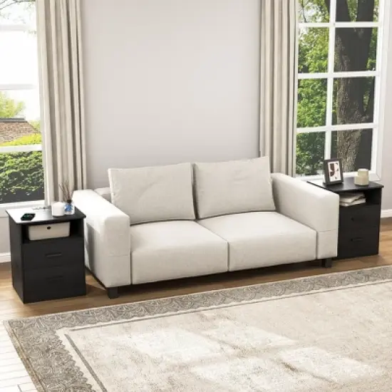 Resenkos Wood Nightstand With Charging Station, Bedside Table With 2 Drawers, Night Stand With Storage For Bedroom, image {2}