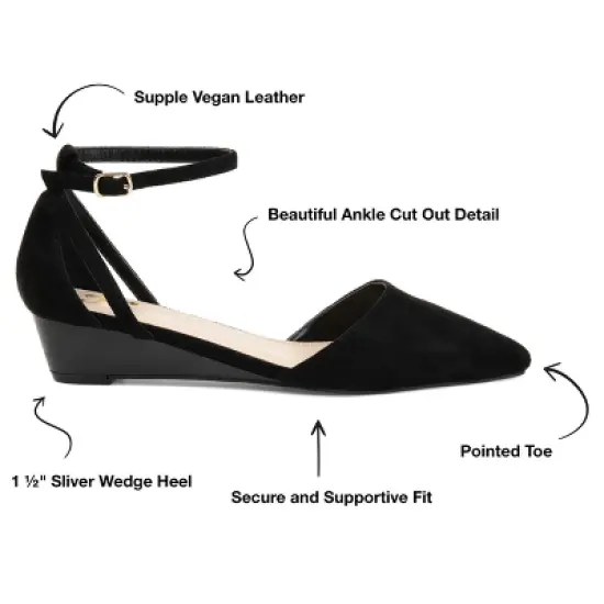 Journee Collection Womens Arkie Buckle Pointed Toe Sliver Wedge image {7}