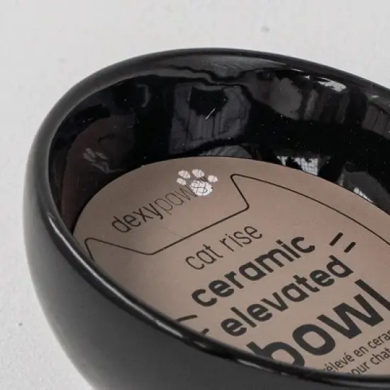 Dexypaws: Elevated Ceramic Cat Bowl, Black, 7oz, Pet Feeding Dish image {4}