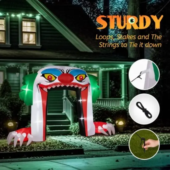 Angel Sar 8.9FT Halloween Inflatable Clown Archway, Scary Giant Clown Decor with LED Lights, Outdoor Yard Garden Party Decoration image {4}