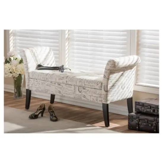 Avignon Script - Patterned French Laundry Fabric Storage Ottoman Bench - Baxton Studio image {3}