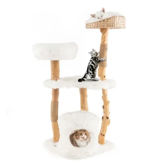Tangkula 49" Tall Wooden Cat Tree Solid Wood Cat Tower with Jute Scratching Posts image {10}