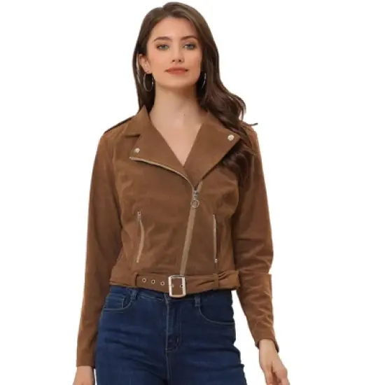 Allegra K Women's Notched Lapel Zip Up Long Sleeve Motorcycle Corduroy Jacket image {5}