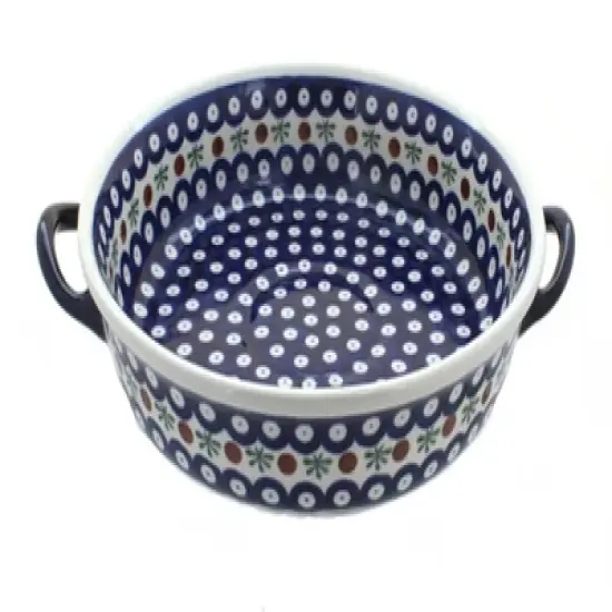 Blue Rose Polish Pottery 1455 Zaklady Round Casserole with Handles image {2}
