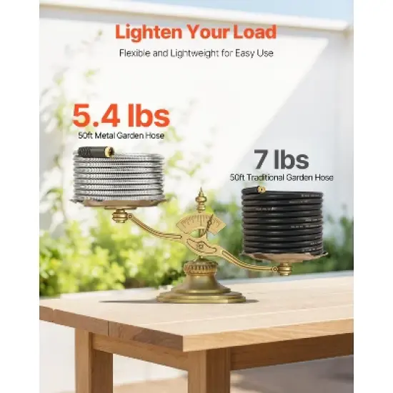 VEVOR Metal Garden Hose 50 ft, Rust Proof Stainless Steel Water Hose, Heavy Duty Backyard Hose with 10 Function Nozzle, Silver image {4}