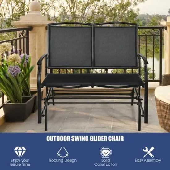 Costway Patio Glider Rocking Bench Double 2 Person Chair Loveseat Garden Grey\Black image {3}