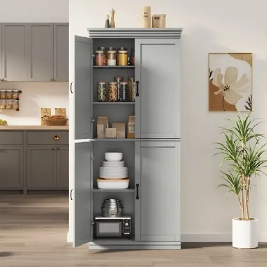 Tall Kitchen Pantry Cabinet, Storage Cabinet with 4 Doors & Adjustable Shelves, 70" Freestanding Cupboard, Tall Bathroom Linen Cabinet image {5}