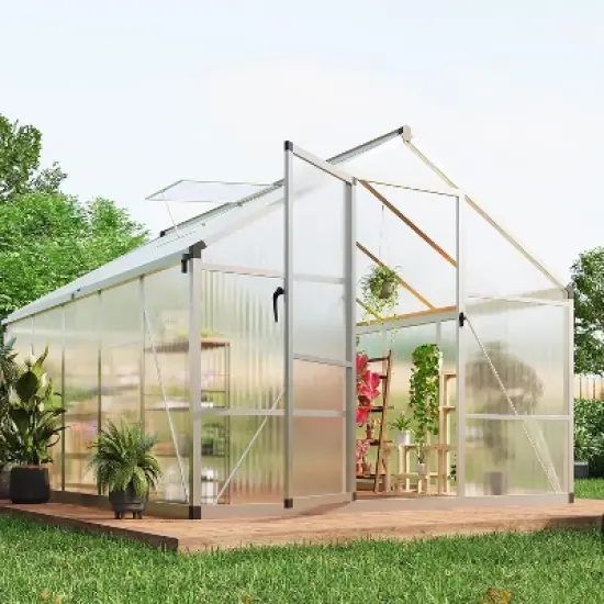 GustoWave 8&times;10 ft Large Walk-In Polycarbonate Greenhouse，for Outside Garden Backyard, Patio, Lawn image {10}