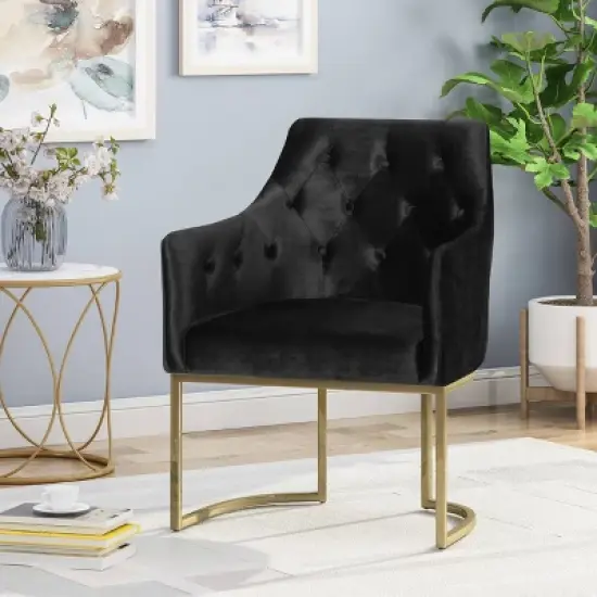 McDonough Modern Tufted Glam Accent Chair Black - Christopher Knight Home image {1}