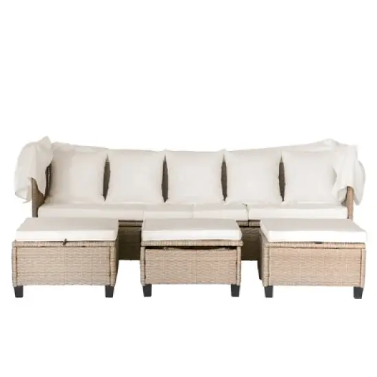 Whisen 4-Piece UV-Resistant Resin Wicker Patio Set with Canopy, Cushions & Table &ndash; Compact for Small Spaces image {6}