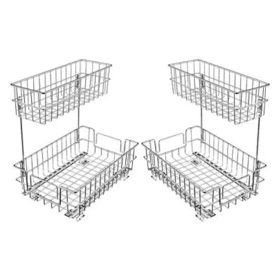 Pull Out Cabinet Organizer, Under Sink Slide Out Storage Shelf with 2 Tier Sliding Wire Drawer image {13}