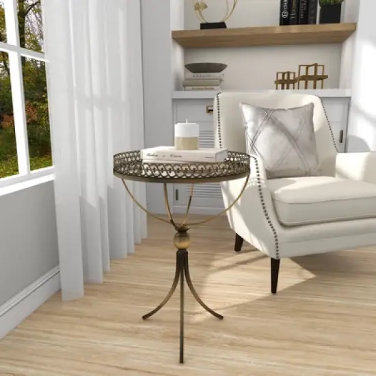 Metal and Glass Round Pedestal Table Gold - Olivia & May image {11}