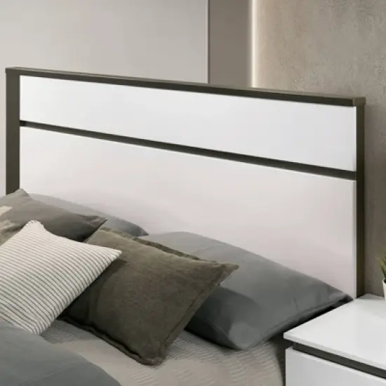 3pc Queen Pape Modern Bed with 2 Nightstands White/Metallic Gray - miBasics: Contemporary Furniture Set image {2}