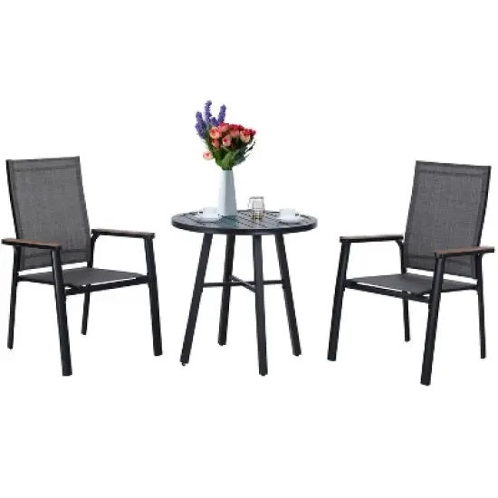 3pc Patio Dining Set with Small Round Steel Table & Sling Chairs - Captiva Designs image {1}