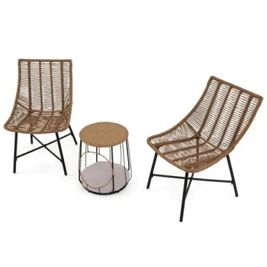 Costway 3 PCS Outdoor Furniture Set with Pet House & Heavy Duty Metal Frame Brown image {9}