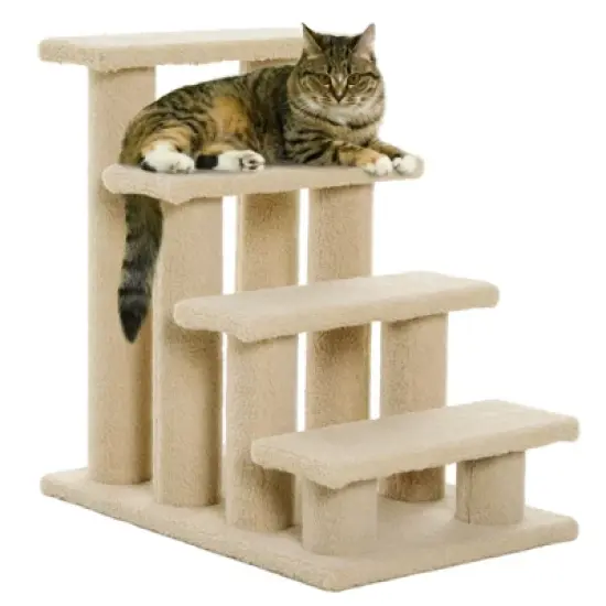 Chery Life 25" 4-Step Multi-Level Carpeted Cat Scratching Post Pet Stairs, Beige image {7}