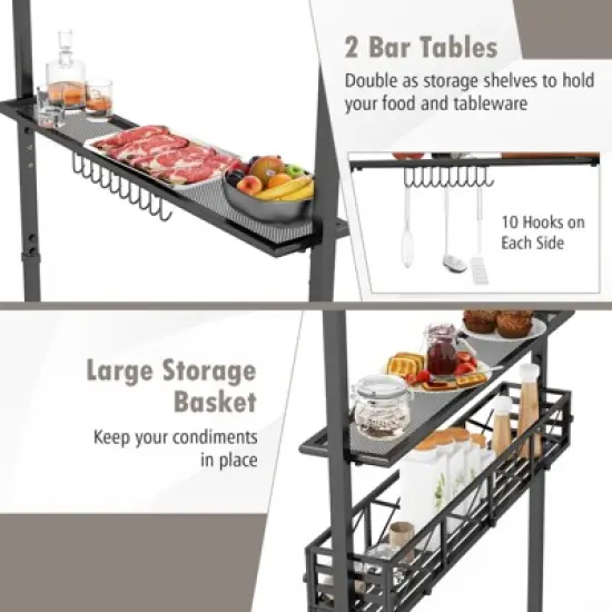 Tangkula 8 x 5 FT Outdoor Grill Gazebo Double Tiered BBQ Canopy Tent w/ 2 Side Shelves 20 Hooks Bottle Opener & Storage Basket image {4}