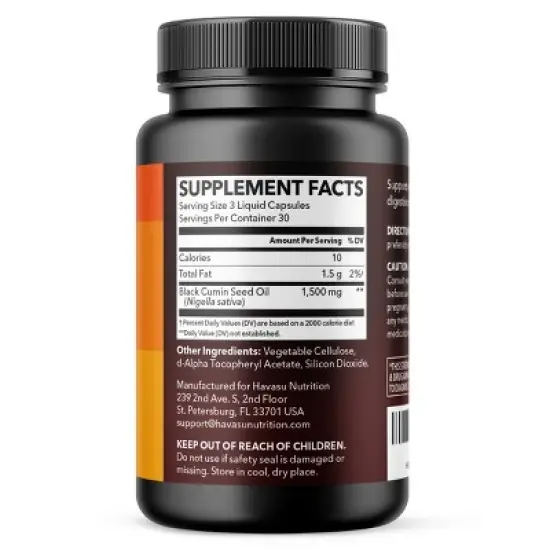 Organic Black Seed Oil Liquid & Capsules, Cold Pressed 4900 MG, Black Cumin Seed Oil Boosts Immune Support, Hair & Digestive Health, Havasu Nutrition image {2}