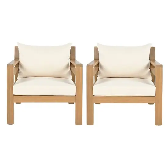 Christopher Knight Home Barnaby Outdoor Acacia Wood Slat Design Upholstered Club Chair, Beige image {9}