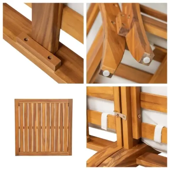 6 PCS Patio Sofa Set, Modular L-Shaped Sectional Sofa with Ottoman and Tea Table, Acacia Wood Frame Sofa with Polyester Cushion-Coolbibila image {6}