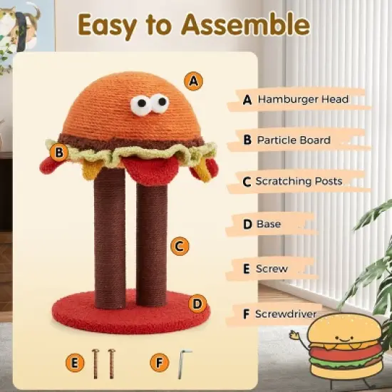 EROMMY 18.5" Hamburger Cat Tree, Cute Cat Scratcher With Dual Natural Durable Sisal Scratching Posts, Sisal Cat Scratcher Post For Indoor image {5}