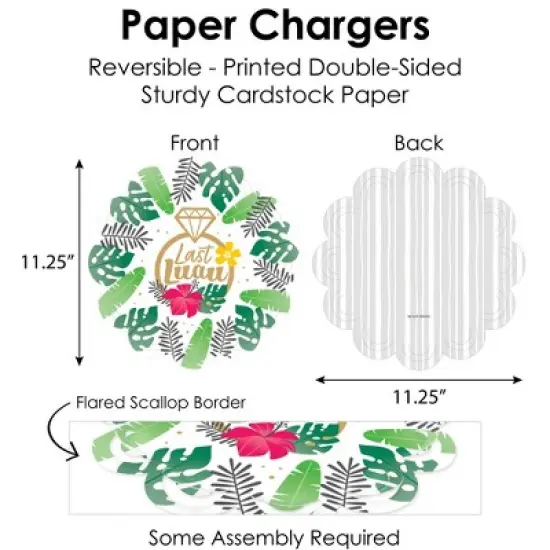 Big Dot of Happiness Last Luau Tropical Bachelorette Party & Bridal Shower Paper Charger and Table Decorations - Chargerific Kit - Place Setting for 8 image {3}