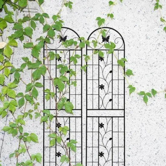 Gulches 2 Pack Metal Garden Trellis 86.7" x 19.7" Rustproof Trellis for Climbing Plants Outdoor Flower Support Black image {9}