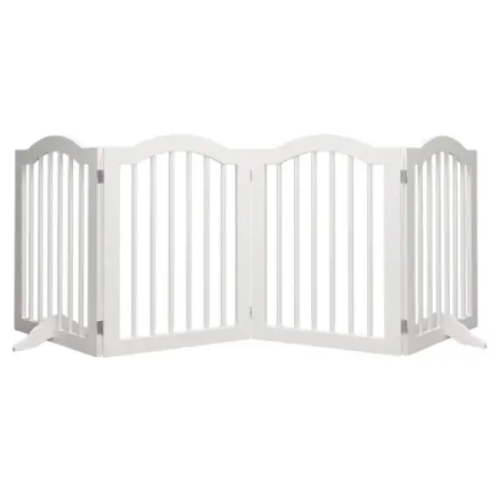 KWPZQEB Wooden Freestanding Foldable Pet Gate, 27.6" 4 Panels Step Over Fence with 2 pcs Support Feet Ideal for Stairs, Doorways, Kitchens, White image {8}