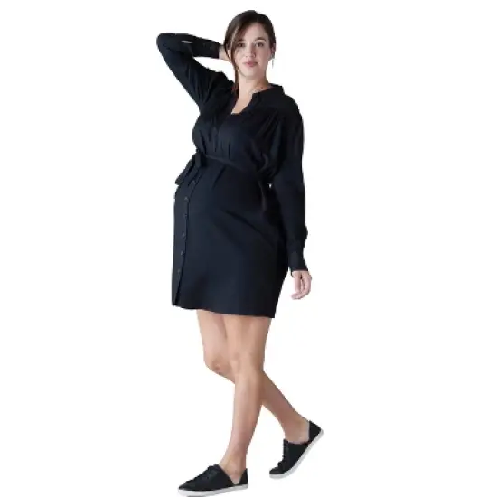 Ingrid & Isabel Maternity Belted Drape Shirt Dress image {2}