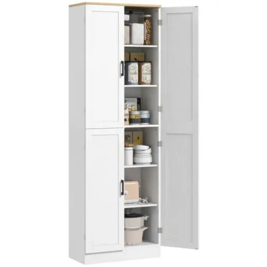 HOMCOM 67" Freestanding Kitchen Pantry, 4-Door Storage Cabinet Organizer with Adjustable Shelves and Doors image {8}