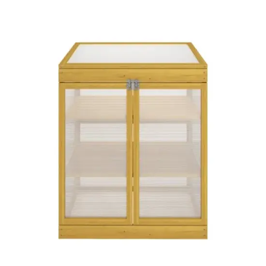 DOMETOUR Wooden Cold Frame Mini Greenhouse, Outdoor Polycarbonate 2-Tier Garden Greenhouse Cabinet, Keep Plants Warm image {1}