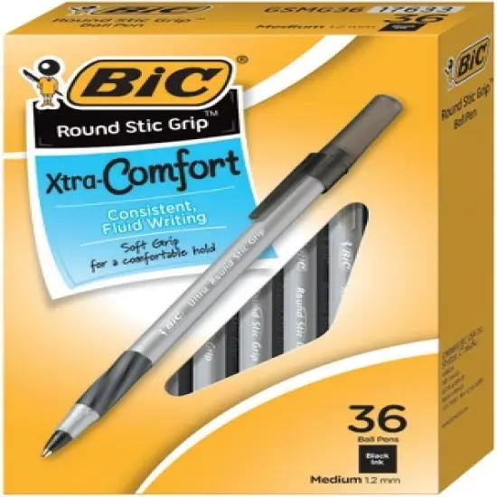 BIC Xtra Comfort Round Stick Pen, 1.2 mm Medium Tip, Black, Pack of 36 image {1}