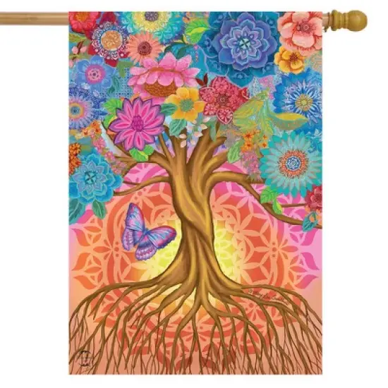Tree of Life Inspirational House Flag Spring Floral Butterfly 28" x 40 Briarwood Lane image {1}