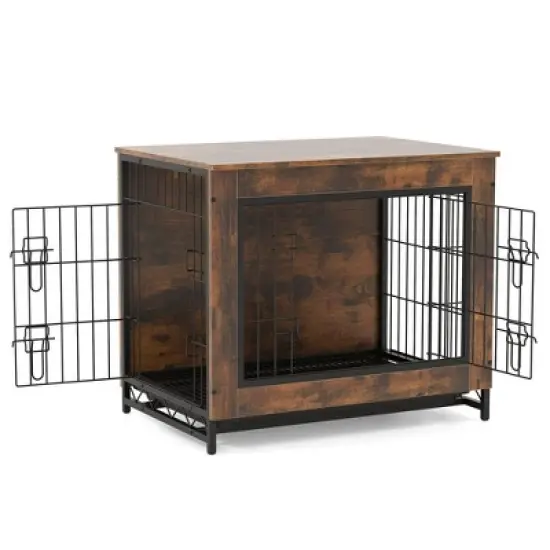Tangkula Industrial Dog Crate Furniture Heavy-duty Kennel Cage w/ 3 Chew-proof Walls Small image {9}