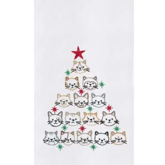 C&F Home Cat Face Christmas Tree Christmas Holiday Machine Washable Cotton Flour Sack Kitchen Towel Decor Decoration 27L x 18W in. image {3}