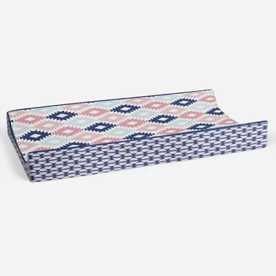 Bacati - Emma Printed Kilim Coral/Mint/Navy Quilted Changing Pad Cover image {3}
