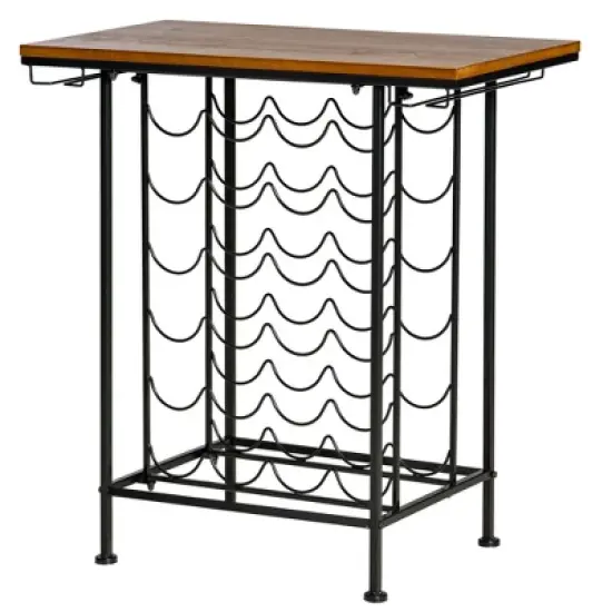 HOMCOM 24-Bottle Industrial Modern Wine Rack Table, Freestanding 6 Tier Wine Bottle Organizer with Glass Stemware Holder , Natural / Black image {3}