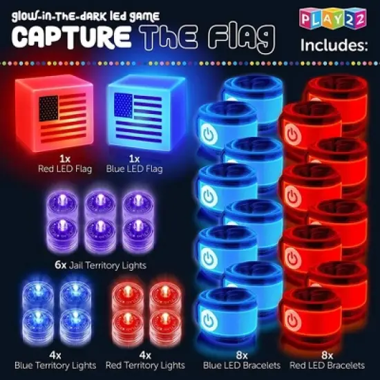 American Capture The Flag Game Up to 14 Players - Capture The Flag Set Includes 14 Bands, 16 Team Lights, 2 Flags - Play22Usa image {5}