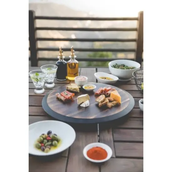 Picnic Time Lazy Susan Fire Acacia Wood Serving Tray: Round Brown Easy-To-Spin Design, 18" Diameter image {11}