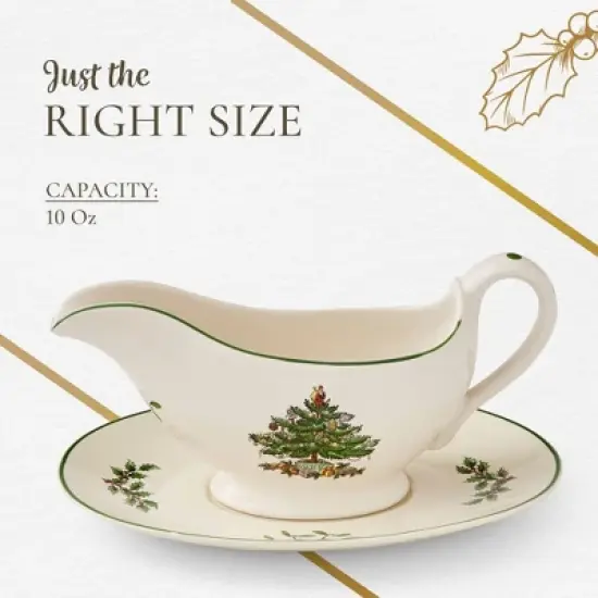 Portmeirion Christmas Tree 9 Oz Gravy Boat & Stand - Festive Porcelain Sauce Boat with Tray for Holiday Gatherings - Microwave, Dishwasher, Oven Safe image {6}
