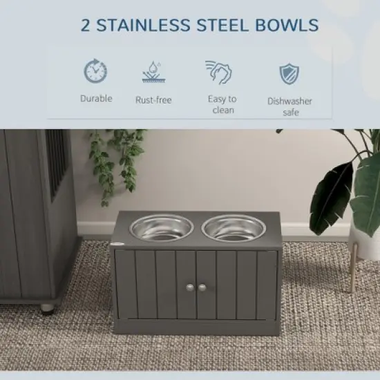 Gulches PawHut Large Elevated Dog Bowls with 44L Storage Cabinet - Gray image {2}