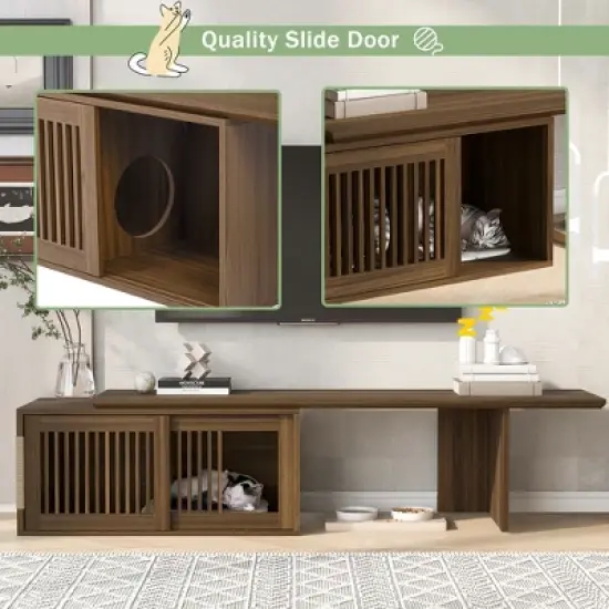 Whisen Furniture-Style TV Stand & Hidden Cat Litter Box & Cat Bed, House with Removable Sliding Door image {3}