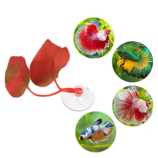 Unique Bargains Betta Fish Leaf Pad Hammock Plants for Fish Tank Red 2.56"x1.77" image {1}