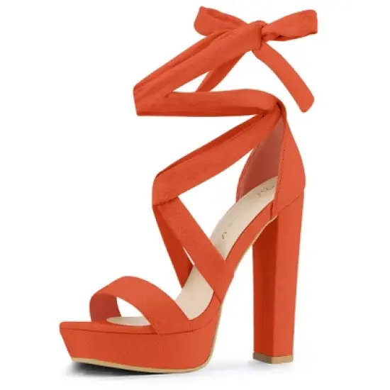 Allegra K Women's Lace Up Platform Block Heel Sandals image {12}