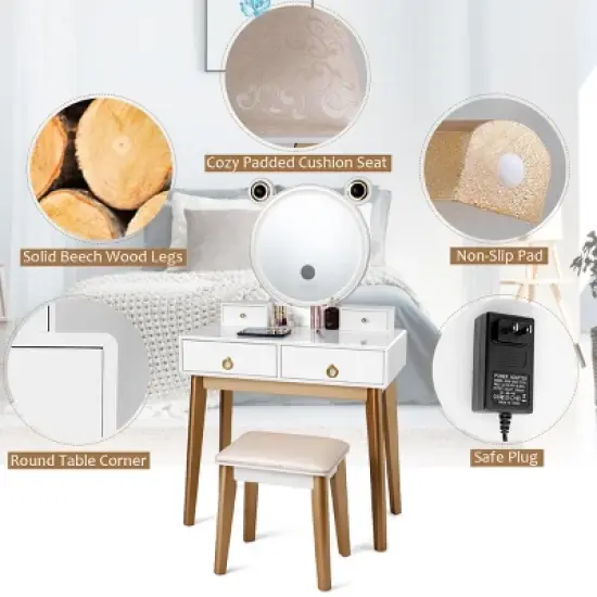 Costway Vanity Dressing Table Set Touch Screen Dimming Mirror image {6}
