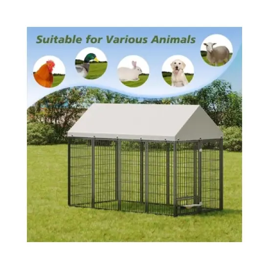 Racxily Large Dog Kennel Outdoor Pet Pens Dogs Run Enclosure Animal Hutch Metal Coop Fence with Roof Cover image {2}